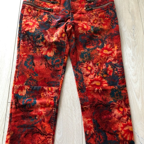 Free People Orange Lennon Funkytown Floral Velvet Skinny Pants Size 0 - Picture 5 of 14